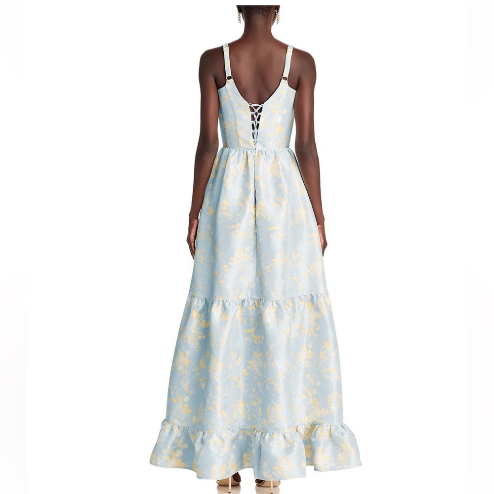 V. Chapman Avery Dress Sky Windsor Brocade Maxi Tiered Blue Gold NWT Size 8 - Picture 4 of 7